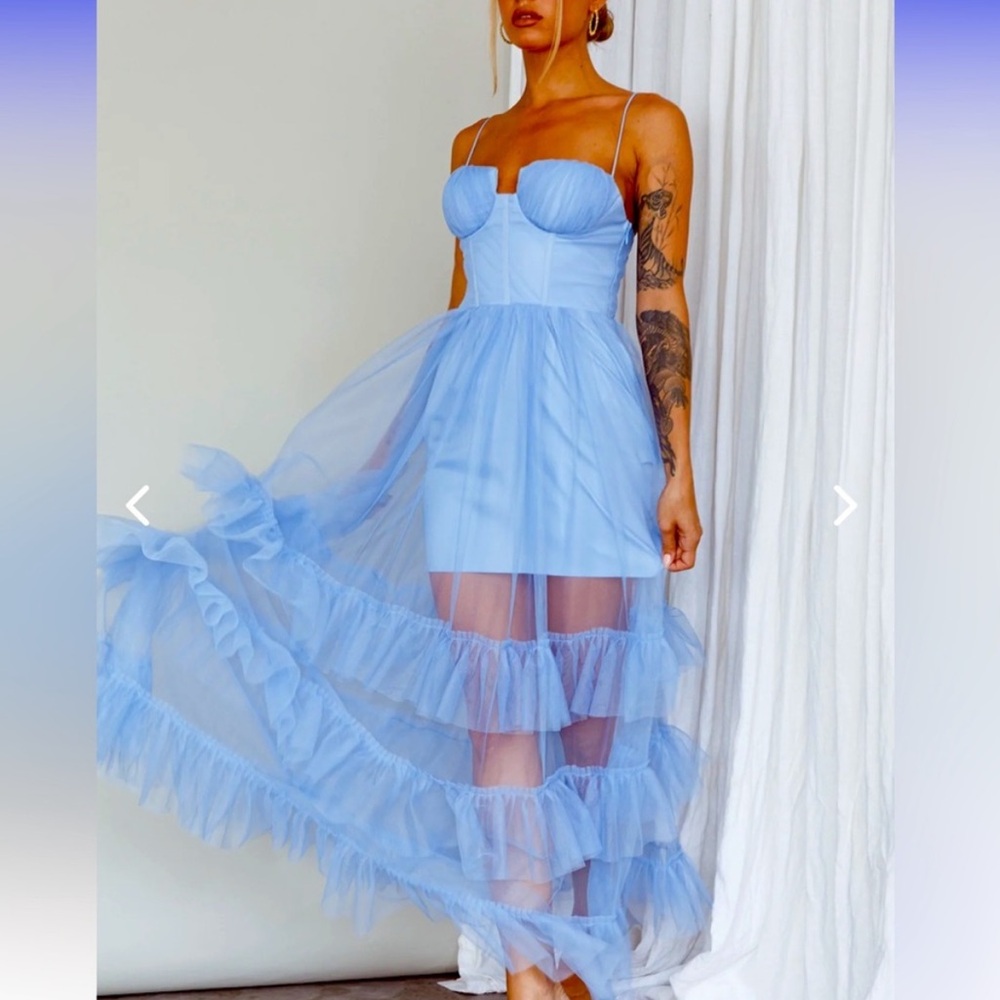 Selfie Leslie Moonlight Sonata Ruffle Mesh Maxi Dress